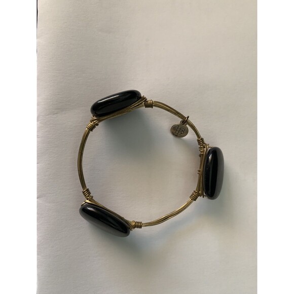 Bourbon And Boweties Large Black Goldtone Wire Wrap Bangle Bracelet 7.5" - Picture 2 of 9